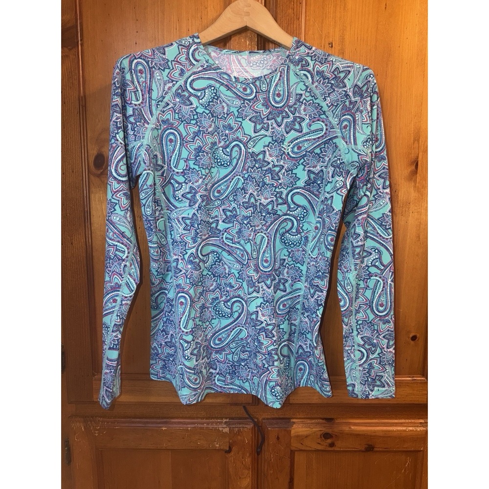 Coolibar Rash Guard UPF 50+ Long Sleeve Shirt Top Women's M Swim Paisley Beach